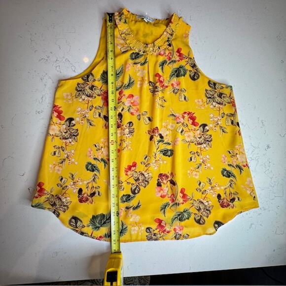 Rose + Olive Sz Med Yellow Floral Sleeveless Top Feminine - Picture 8 of 11